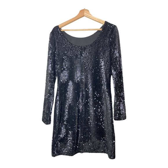 LOFT Ann Taylor Sequin Dress Midnight Blue Black Size 6P Petite Long Sleeve NEW - Picture 2 of 6